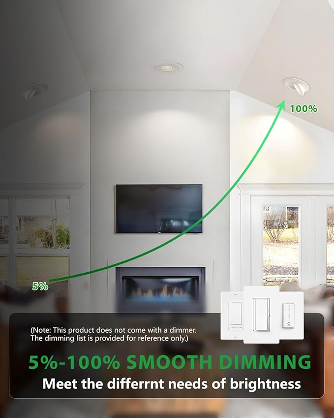 zouzai 6 inch 5CCT Gimbal Led Recessed Lights, 360°+90° Adjustable Directional Recessed Lighting, 2700K/3000K/3500K/4000K/5000K Dimmable Retrofit Eyeball Can Lights with Jbox, ETL(White, 6 Pack)