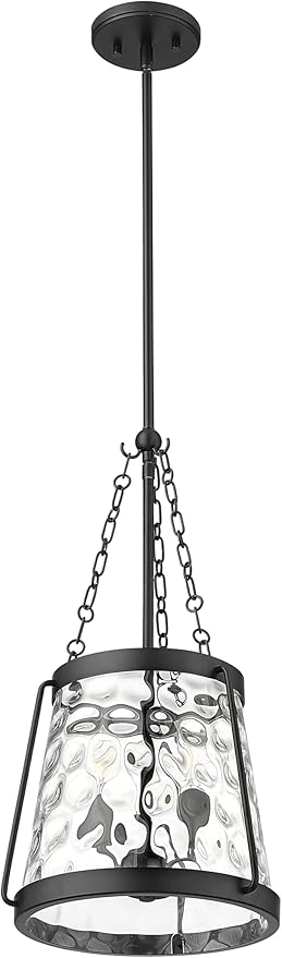 ML Lighting | Adabella Collection | 20403-MB | 3 Light Pendant in Matte Black Finish with Clear Hammered Glass Shade | Perfect for Kitchens, Dining Rooms, Living Rooms, Entryways, Hallways