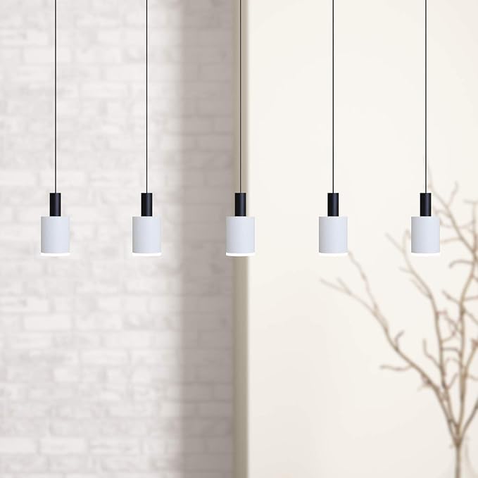 Virgo 5 Mini Pendant Lighting Black-White - LED Hanging Light Fixture for Kitchen Island, Bar, Foyer - Cluster Pendants - Dimmable, Adjustable Wire, Lamp Bulb Included