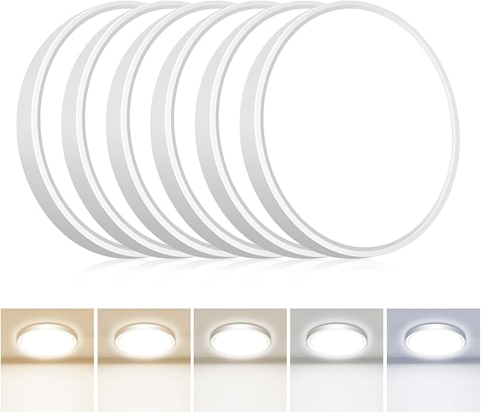 hepside 6PACK Flush Mount LED Ceiling Light Fixture 5CCT 9Inch 18W & 200W Equivalent Closet Light Fixture,Small Round Slim Surface Ceiling Lamp for Hallway,Bathroom,Bedroom,Kitchen,Interior