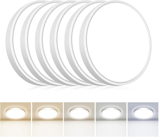 hepside 6PACK Flush Mount LED Ceiling Light Fixture 5CCT 9Inch 18W & 200W Equivalent Closet Light Fixture,Small Round Slim Surface Ceiling Lamp for Hallway,Bathroom,Bedroom,Kitchen,Interior