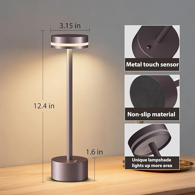 Modern Cordless Table Lamp Rechargeable, Aluminum Touch Lamp & 4000mAh Battery Operated, 3000K LED Table Lamps for Home Decor, Dining, Reading, Desk, Bedroom, Gift