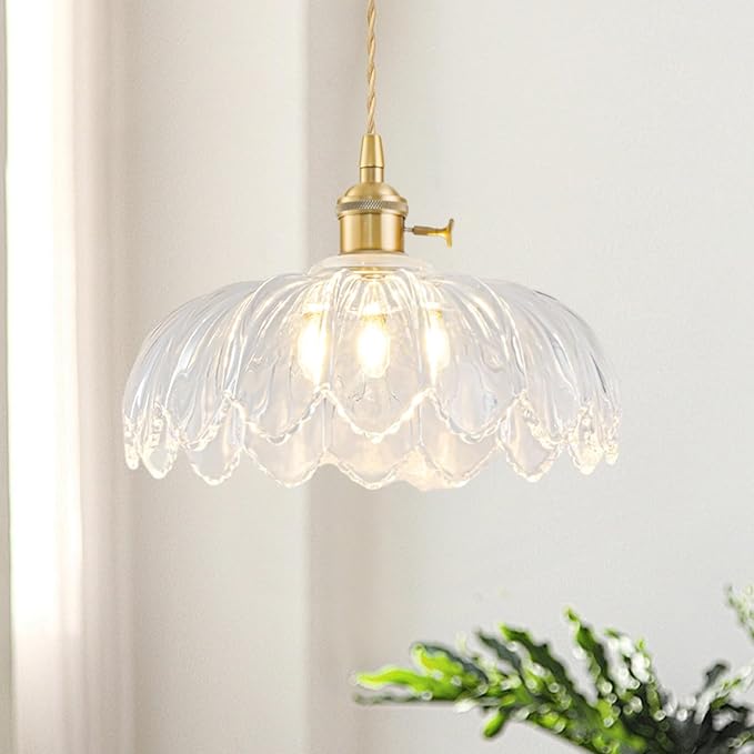 3 Pack Glass Pendant Lights Kitchen Island, Vintage Brass Pendant Light Fixtures, Adjustable Transparent Kitchen Pendant Lighting Over Island for Bedroom Living Room Hallway Dining Room