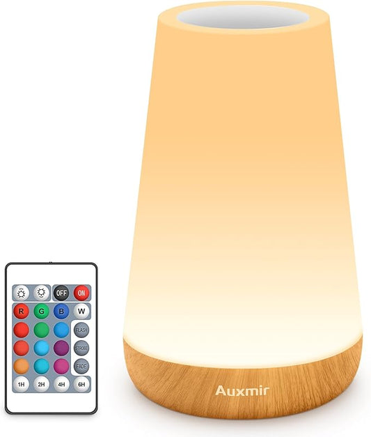 Auxmir LED Night Light 2 Pack Bedside Lamp Touch and Remote Control Dimmable Tabletop 13 RGB Colors Changing 5 Brightness Adjustable Rechargeable Portable Lamp for Baby Kids Nursery Bedroom Outdoor