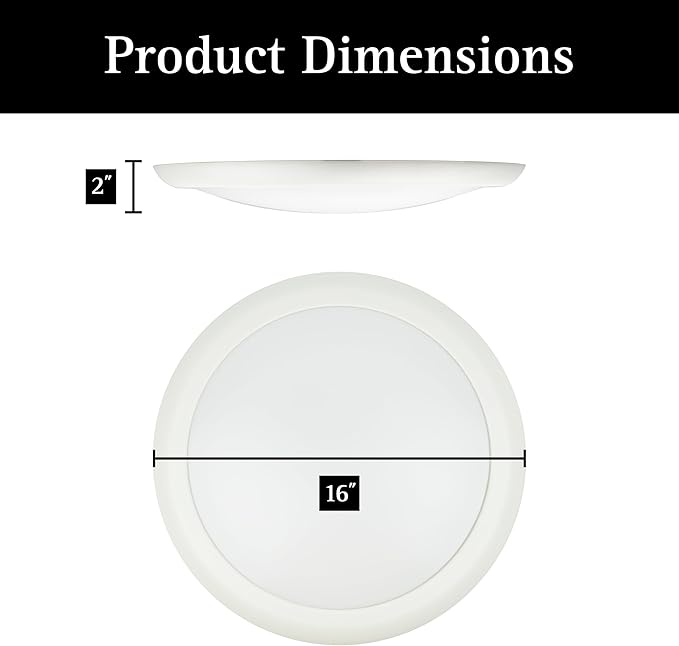 Ultralux 16" LED Flush Mount Ceiling Light – Dimmable, Slim Ceiling Light - Over 50,000 Hours of Energy Efficient LED Light - Multi-Purpose Easy-Install Light Fixture - (1 Pack, Soft White)