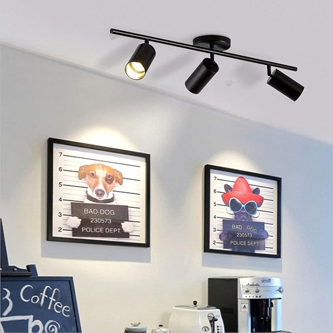 KCO Lighting Modern Matte Black Track Lighting 3-Lights Kitchen Track Lighting Fixtures Ceiling Indoor Flush Mount Ceiling Spotlights Dimmable LED Ceiling Spot Light (3-Light)