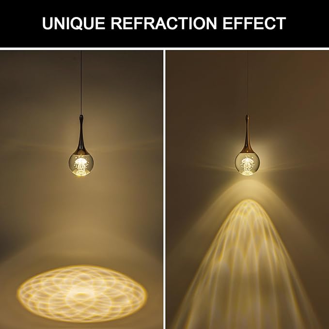 CHYING LED Kitchen Island Pendant Lights 3 Pack Gold Teardrop Pendant Light Bathroom Ceiling Hanging Light Globe Jellyfish Pendant Lighting for Living Room Dining Room Bar 3000K Warm White