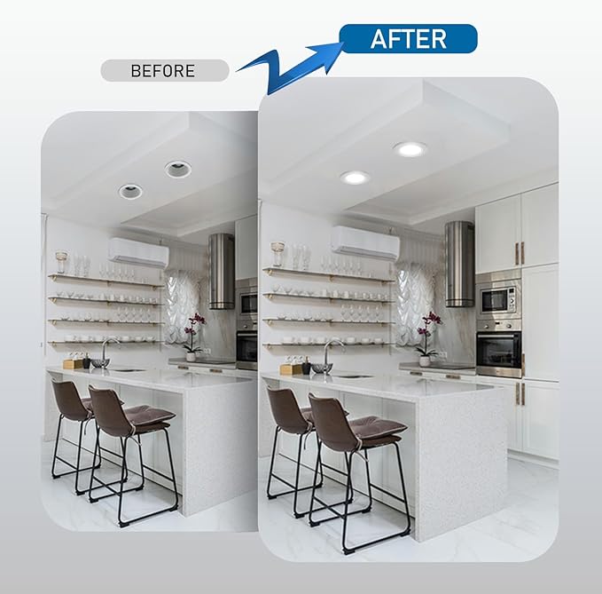 Jolux 5/6 Inch 5CCT Retrofit LED Recessed Lighting 12 Pack, Adjustable 5CCT 2700K-5000K, LED Replacement Can Lights,Dimmable,12=60W, E26 Base, Flat Trim,Easy Retrofit Downlight Installation.