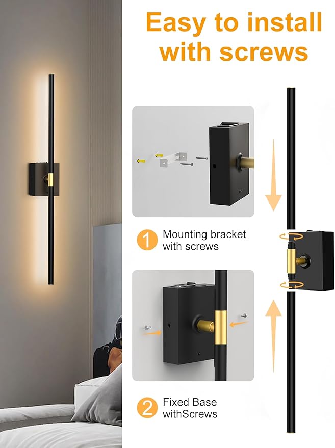 Battery Operated Wall Sconces Set of 2: 10000mAh Rechargeable Wall Lights, Easy Install 360° Rotate 3000K-6000K LED Wireless Wall Light Decor for Bedroom Living Room Hallway Picture Lighting Gallery