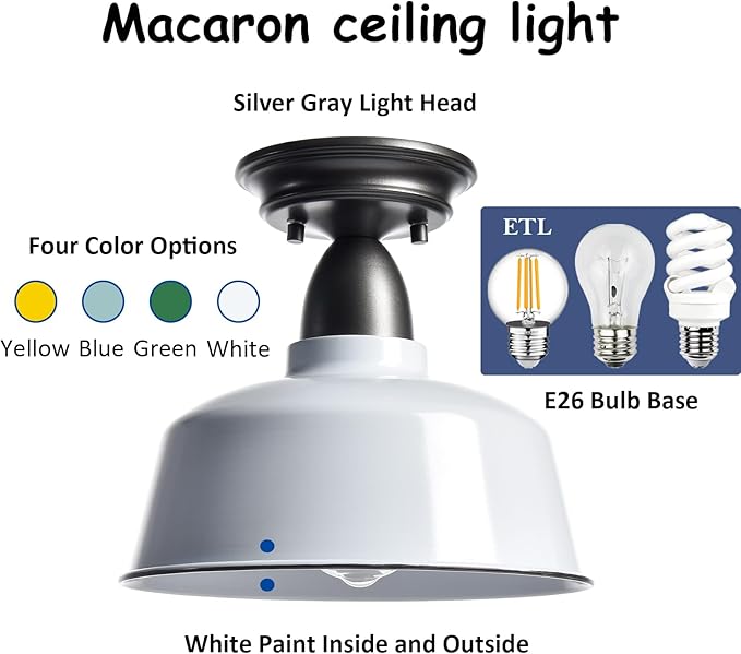 White Ceiling Light Fixture Macarons Indoor Hallway Ceiling Light Kitchen Over Sink Laundry Basement 10 in Barn Outdoor Ceiling Lights for Porch…