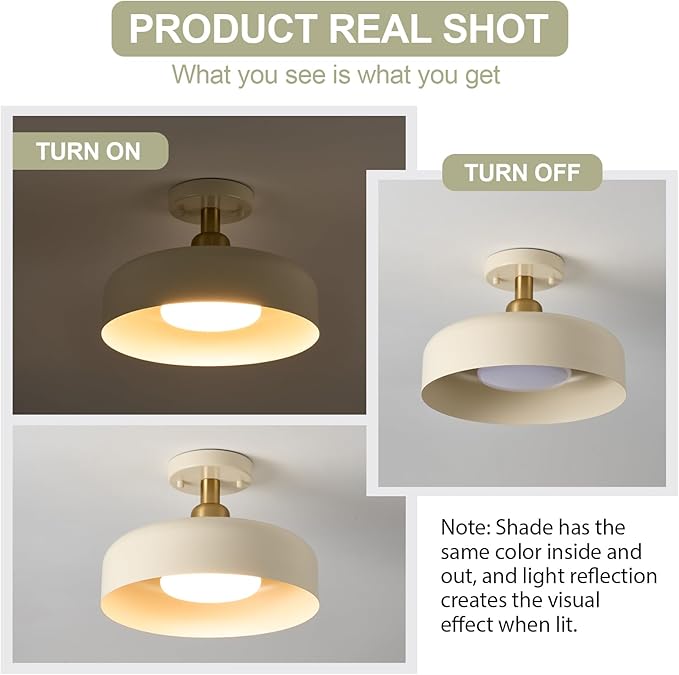 BISAMIYA Modern Semi Flush Mount Ceiling Light Fixture, Brass Accent and 12.6" Metal Shade Ceiling Light, for Kitchen, Hallway, Entryway, Pantry, Laundry Room