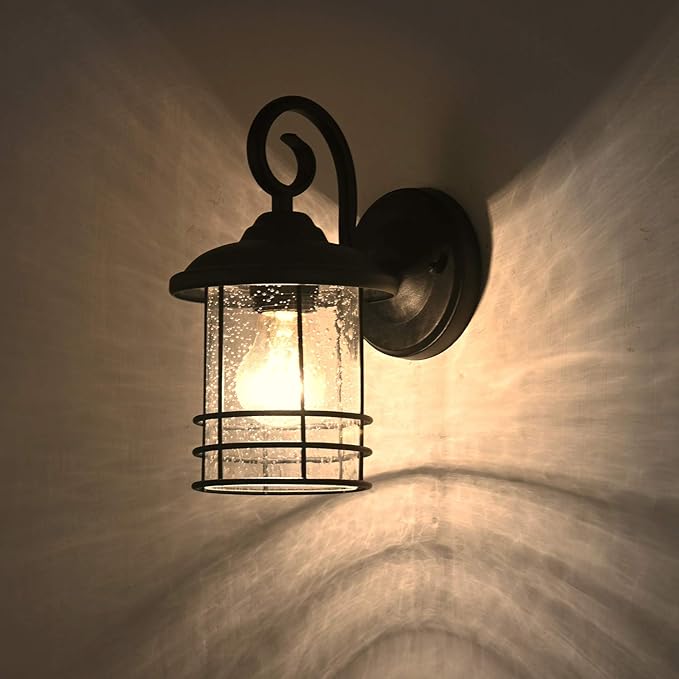 MICSIU 2-Pack 5.5" Wide Compact Oil Rubbed Bronze Outdoor Wall Sconce, 9.8 Inch Farmhouse Exterior Fixture with Clear Seedy Glass, Waterproof Max 23W Porch Lights for Front Door, Entryway, Patio