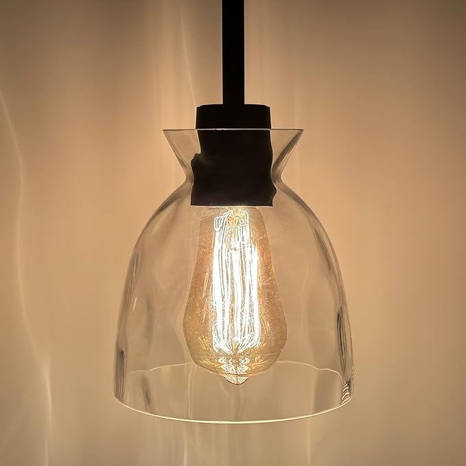 Pendant Light Over Sink with Industrial Hammered Glass Farmhouse Hanging Ceiling Light Adjustable Cord for Kitchen Island Dining Table