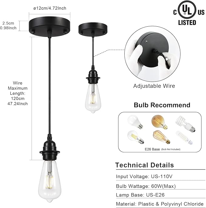 GLADFRESIT 4 Packs Industrial Kitchen Mini Pendant Light Industrial Edison Hanging Light Indoor Lighting Fixture for Dining Room Bedroom Kitchen Island (Bulb is Not Included)