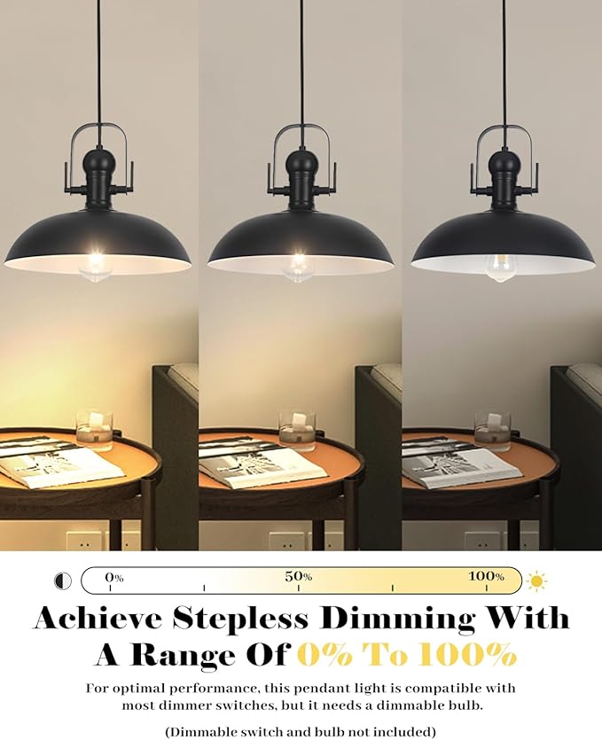 Black Pendant Lights 3 Pack, Dome Pendant Light Kitchen Island 13.8 Inch, Black Farmhouse Pendant Light, Industrial Pendant Lights for Kitchen Barn Hallway Porch Dining Room