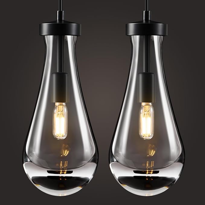 Raindrop Pendant Lights Kitchen Island: Modern 2 Black Teardrop Hanging Light for Bathroom - Crystal Pendants Light over Dining Table - Brass Raindrops lamps Fixture for Bedroom Hallway Bulbs Included