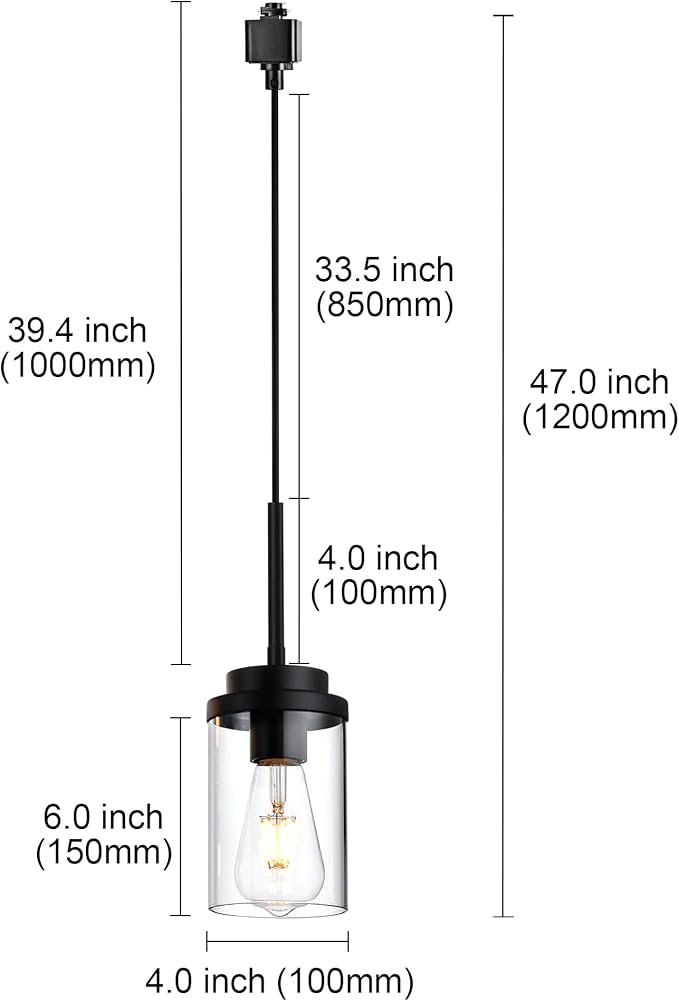 MELUCEE 4 Pack H-Type Track Lighting Pendants Black Ceiling Track Hanging Light Fixtures with Clear Glass Shades, Compatible with H Type Track Lighting Rail, E26 Socket
