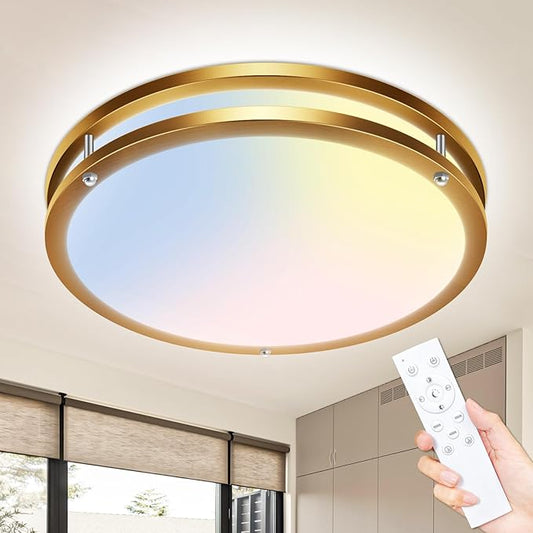 libtit 13Inch Gold Ceiling Light with Remote, Dimmable 5CCT 24W 2400lm Bright LED Flush Mount Lighting Fixture with Timer for Bedroom Kitchen Closets Hallway(3000k/3500k/4000k/5000k/6500k)