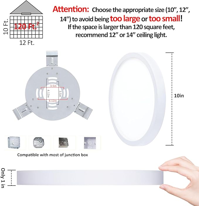 10 Inch LED Flush Mount Ceiling Light, Slim Dimmable Light Fixture Ceiling Mount for Kitchen, Bedroom, Metal and Glass Flush Ceiling Light Fixture for Low Ceiling, White, 17W, 3000K, 2 Pack