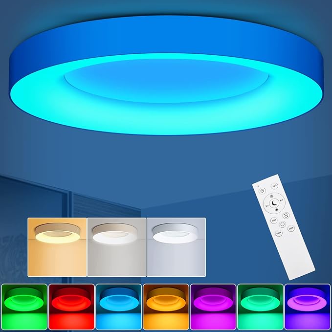 LEZOE 36W 16 Inch RGB Flush Mount LED Ceiling Light Dimmable with Remote Control, 3600lm Color Changing Ceiling Light Fixture, 3000K-6500K Ceiling Lamp for Bedroom Kitchen Hallway Party Living Room