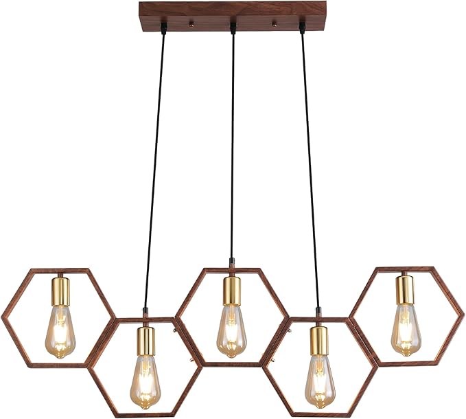 Farmhouse Kitchen Island Light Fixtures,5-Light Dining Room Light Fixtures Over Table, Industrial Pendant Lights Linear Chandeliers for Dining Room Kitchen Island