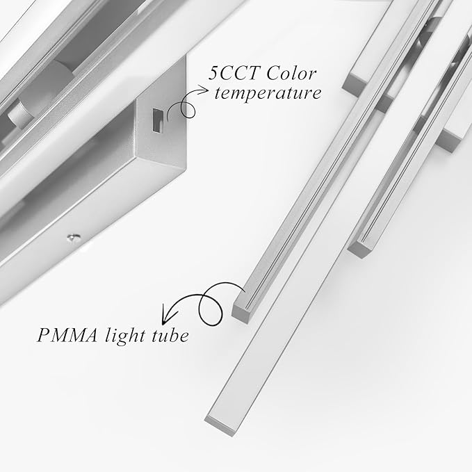 35 Inches Nickel LED Modern Bathroom Vanity Light Fixtures 25W Dimmable 5CCT Vanity Light Bar Over Mirror 3-Light Wall Light for Bathroom Over Mirror Picture Light