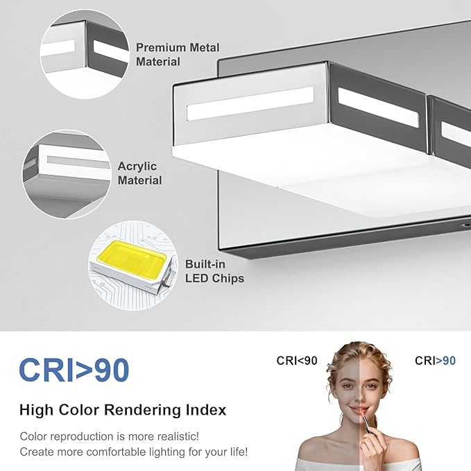 LED Modern Bathroom Light Fixtures, 3-Light 24-Inch Dimmable 5CCT Adjustable Chrome Vanity Lights for Bathroom Lighting Fixtures Over Mirror, 350° Rotatable Wall Lamp