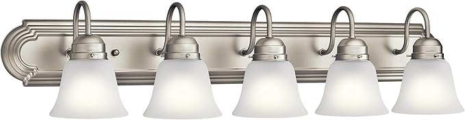 Kichler 36" 5-Light Vanity Bath Light in Brushed Nickel, Modern Bathroom Light with Clear Satin Etched Glass, (36" W x 8" H), 5339NIS