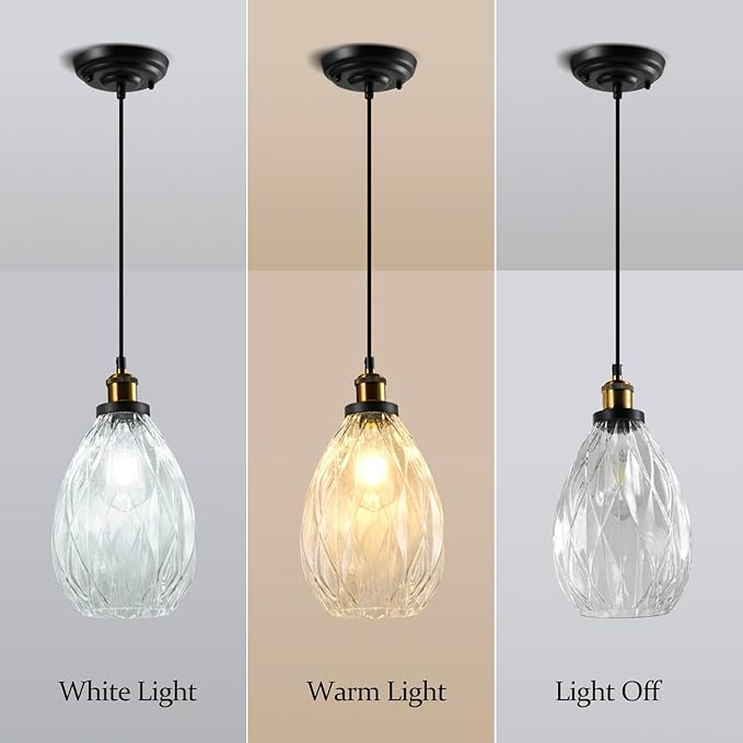 Glass Pendant Light Fixture Kitchen Island Modern Adjustable Chandelier Farmhouse Ceiling Hanging Light for Hallway Porch Kitchen Bedroom Coffee Shop Dining Room Island