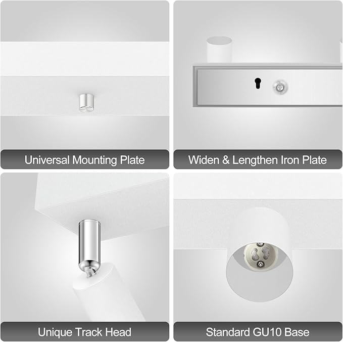 Plug-in Track Lighting, LED Track Lighting Fixtures Ceiling Kit, 30" White Plug in Wall Light with 14.8ft Cord, 3-Light Ceiling Spotlight,Rotatable Kitchen Light Head for Bedroom Hallway(GU10,NO Bulb)