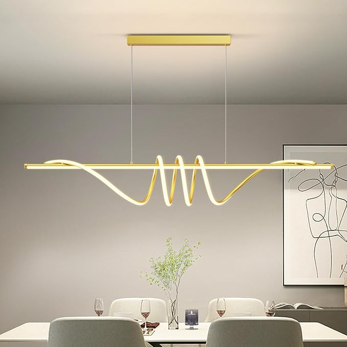 Modern LED Pendant Lights, Ceiling Chandelier Dimmable with Remote Control 3000k-6000K Adjustable Color Temperature, Aluminum Island Lighting Lamp Fixture for Kitchen, Dining Room(57in Gold)