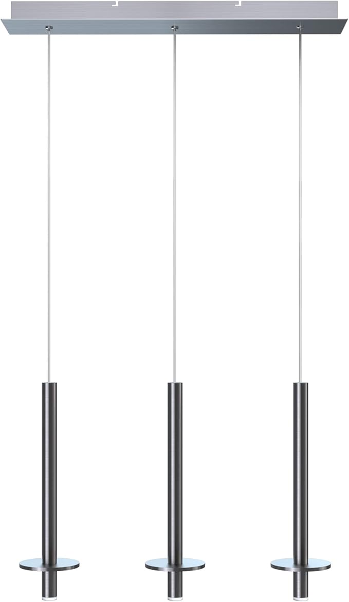 Draco 3 Pendant Lighting Nickel – LED Hanging Light Fixture for Kitchen Island, Bar, Foyer – Equilateral Cluster of Mini Metal Rod Pipe Tube Cylinders – Dimmable, Adjustable Wire, Lamp Bulb Included