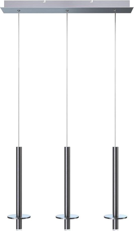Draco 3 Pendant Lighting Nickel – LED Hanging Light Fixture for Kitchen Island, Bar, Foyer – Equilateral Cluster of Mini Metal Rod Pipe Tube Cylinders – Dimmable, Adjustable Wire, Lamp Bulb Included