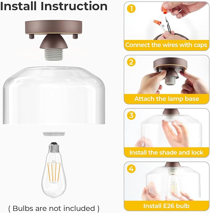 LACCEN Semi Flush Mount Ceiling Light Bronze, Clear Glass Pendant Lamp Shade, Modern Farmhouse Light Fixture for Hallway Corridor Kitchen Entryway Bedroom, Bulb Not Included