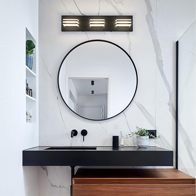 Black Vanity Lights for Bathroom Light Fixtures (3-Light, 20-Inch) Adjust 3 Colors Modern Bath Lighing Fixture Over Mirror LED Vanity Lighting