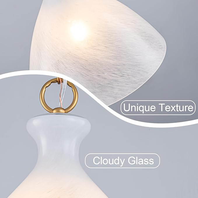 EDSILIVE Vintage Cloudy Glass Pendant Lights Kitchen Island 12" Milk White Hanging Ceiling Light Fixture with Gold Finish for Dining Room Kitchen Table