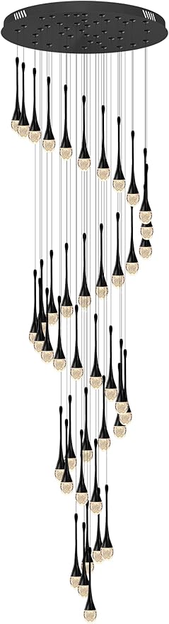 ykolupty Staircase Chandelier 42-Lights Crystal Ceiling Lights Adjustable Length 197inches Large Chandeliers for High Ceilings, Entryway Lighting Fixture Black