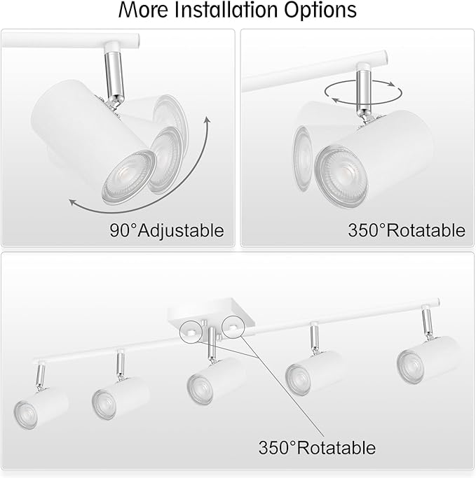 5 Light Track Lighting Fixtures Ceiling, Matte White Kichen Track Lighting, Rotatable Light Heads, Adjustable Modern LED Track Lights for Kitchen/Living Room/Hallway/Bar,GU10 Bulb Not Included