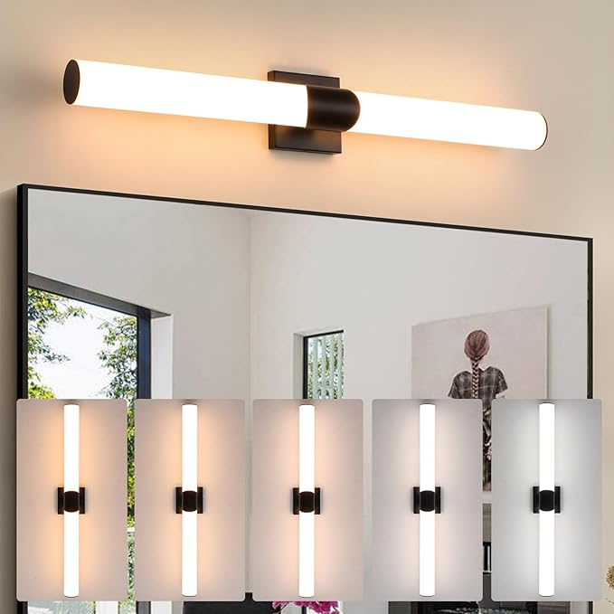 Modern Wall Sconce 30 Ihch Black Bathroom Sconces LED Wall Lighting Fixtures with Acrylic Shade Hardwired Long Vanity Lights Over Mirror for Bedroom Living Room Hallway