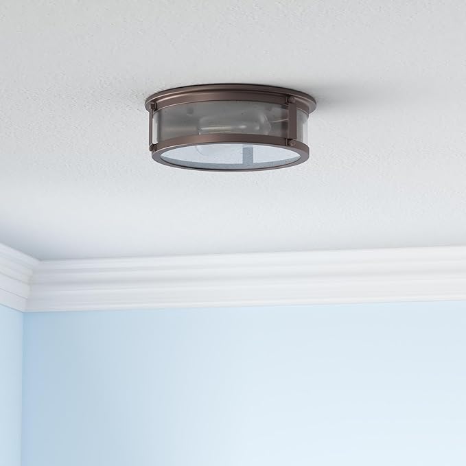 Industrial Flush Mount Light Fixture, 2-Light Farmhouse Ceiling Lights for Hallway,Kitchen,Stairways,Bedroom,Oil Rubbed Bronze Finish 2PK