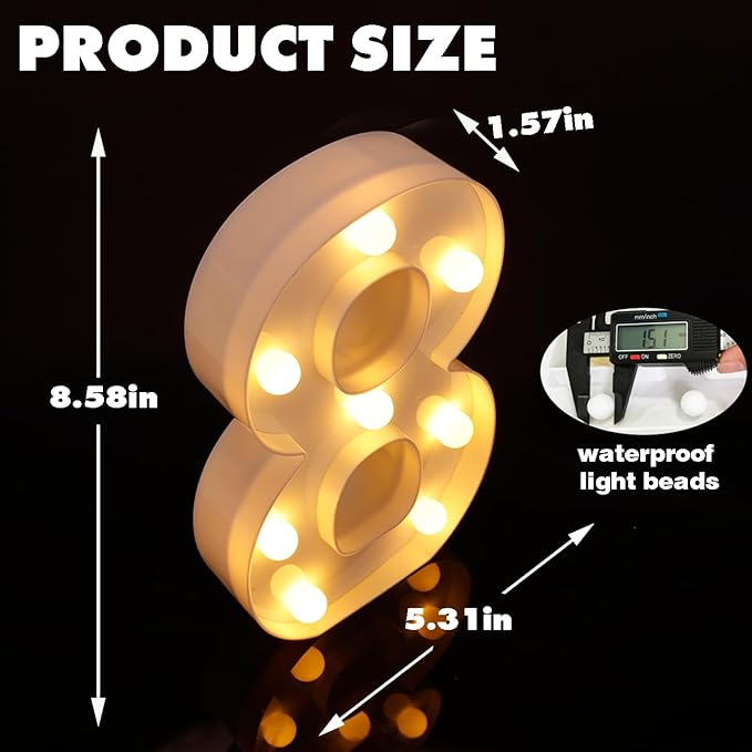 LED Marquee Numbers, Small Light Up Numbers for Party, 8.58 Inch Battery Powered Lighted Number for Birthday, Night Light, Table or Home Decor (Number 8)