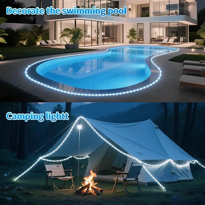 LairtPOW Solar Rope Lights, 39FT 100LEDs Outdoor Solar Strip Lights,IP65 Waterproof Outdoor Led Rope Lights with 8 Lighting Modes for Garden Yard Christmas Holiday Palm Tree Decoration (Cool White)