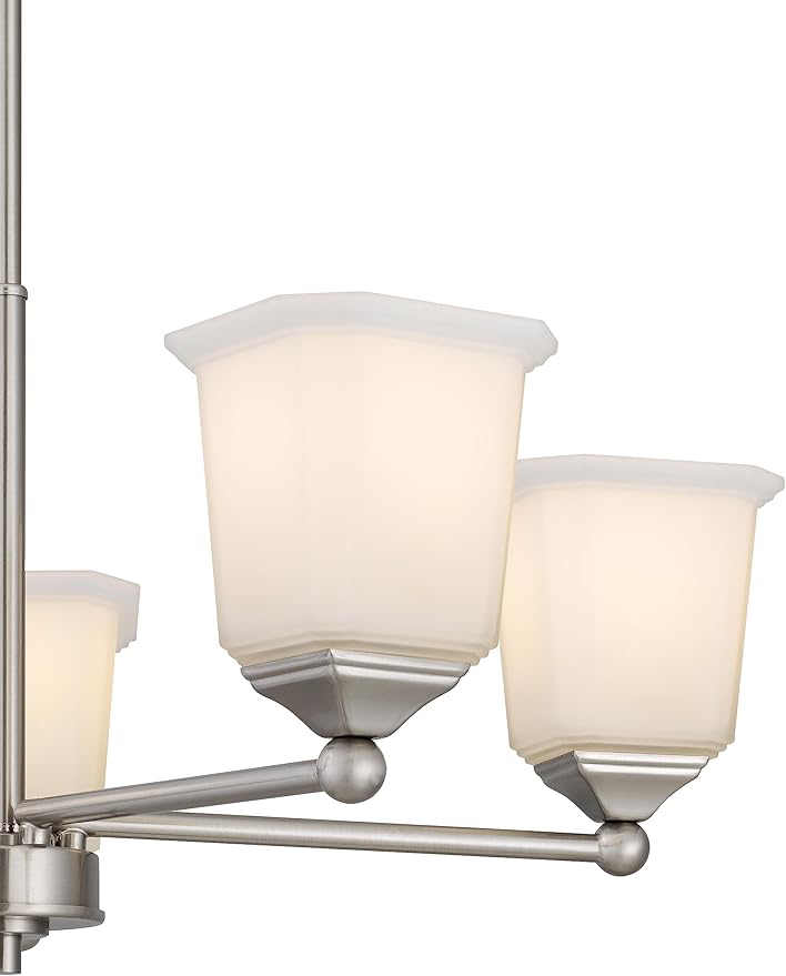 Tawson Nox 5-Light Chandelier Pendant Ceiling Light Brushed Nickle White Glass Shade Adjustable Height for Hallway, Entryway, Passway, Dining, Bedroom, Kitchen, Balcony Living Room