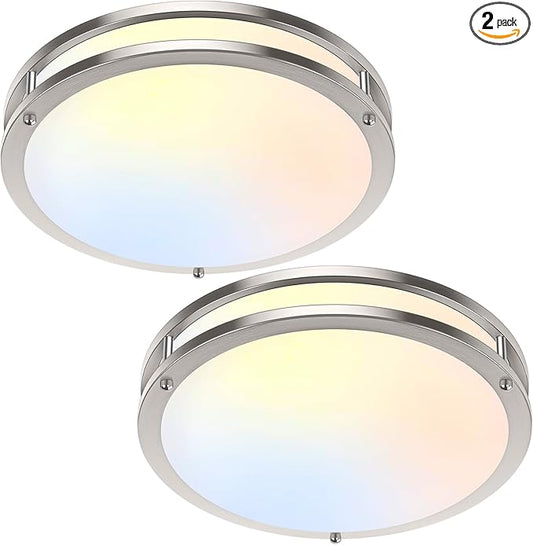 TOBUSA 2-Pack 12 Inch Flush Mount LED Ceiling Lights, 36W 3600lm Super Bright Kitchen Light Fixtures, 5CCT Adjustable LED Lights for Bedroom Bathroom Closet, Modern Ceiling Lamps, Brushed Nickle