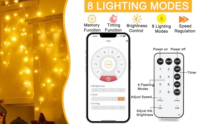 98ft Christmas Lights Outdoor, 1280 LED Waterproof 8 Modes String Light with App and Remote Control for Outside House Roof Decorations Indoor Decor-Warm White