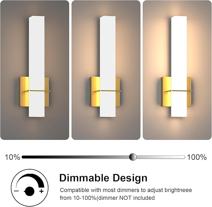 15.7inches Modern Led Wall Sconces,18W 3000K 1200Lumen Bathroom Vanity Wall Lights with White Acrylic Lampshade,Indoor Hardwired Wall Lamp for Bedroom Living Room(Gold,2-Pack)
