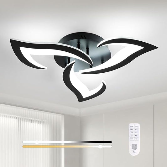 DELIPOP Modern Ceiling Light, 21W Dimmable Ceiling Lamp Remote Control, 3-Lights Flower LED Ceiling Light Fixture for Dining Room Bedroom Dinning Room Kitchen