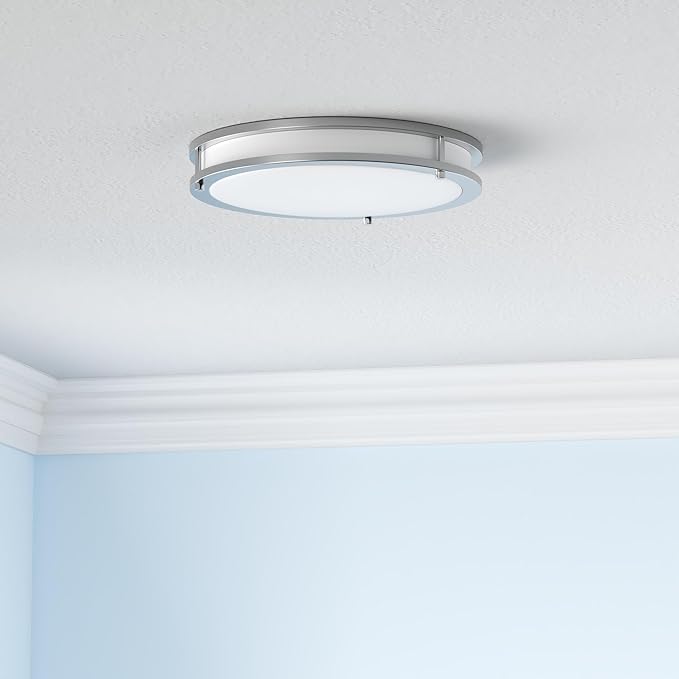 ASD LED 14" Round Flush Mount Lighting, Close to Ceiling Light Fixture | 3CCT, Dimmable, Energy Star, ETL Listed | 21W 1675LM 3000-5000K 120V | Low Profile Double Ring Lamp | Nickel
