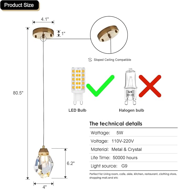 1-Light Diamond Crystal Pendant Light, Mini Ceiling Hanging Light in Gold Brushed Brass Finish Prism Crystal Color Changing Led Hanging Light for Kitchen Island Bathroom Bedroom Bar