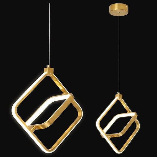 Modern LED Chandelier Gold Rectangular Pendant Light Fixtures 4000K 20W Dimmable Height Adjustable Pendant Lighting for Dining Room Kitchen Island Bedroom Living Room Foyer（1-Pack）